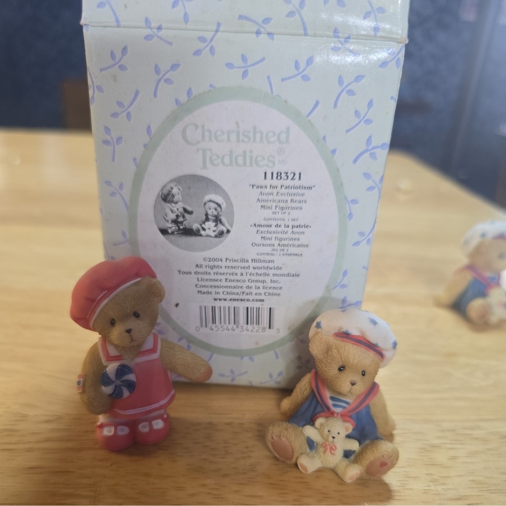 Cherished Teddies Vintage Paws for Patriotism Mini Figurines Set, Avon Exclusive